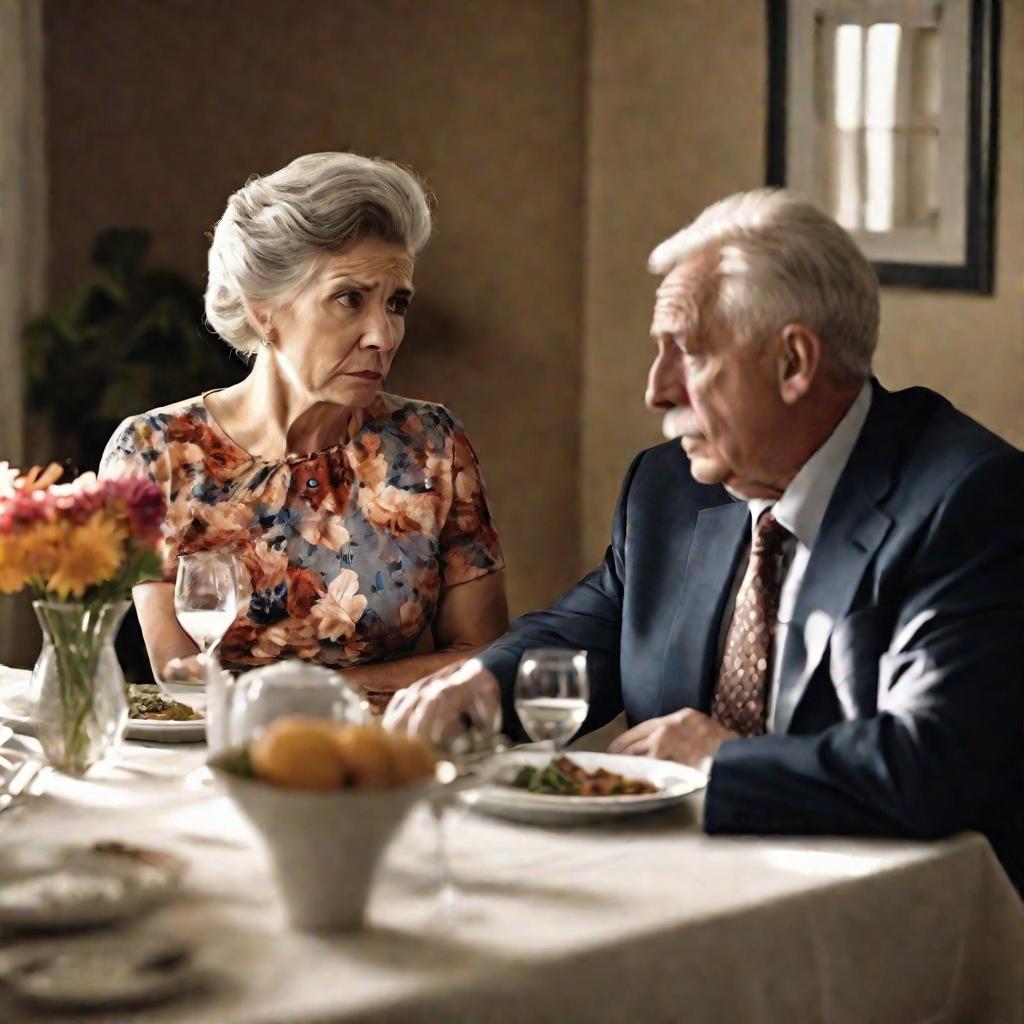 Несчастная пожилая супружеская пара за обеденным столом