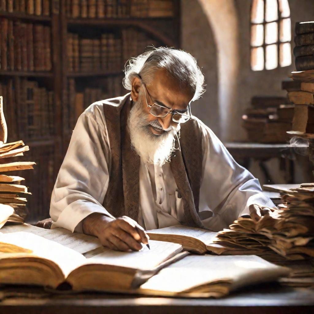 Арабский ученый изучает переводы индийских математических трактатов.