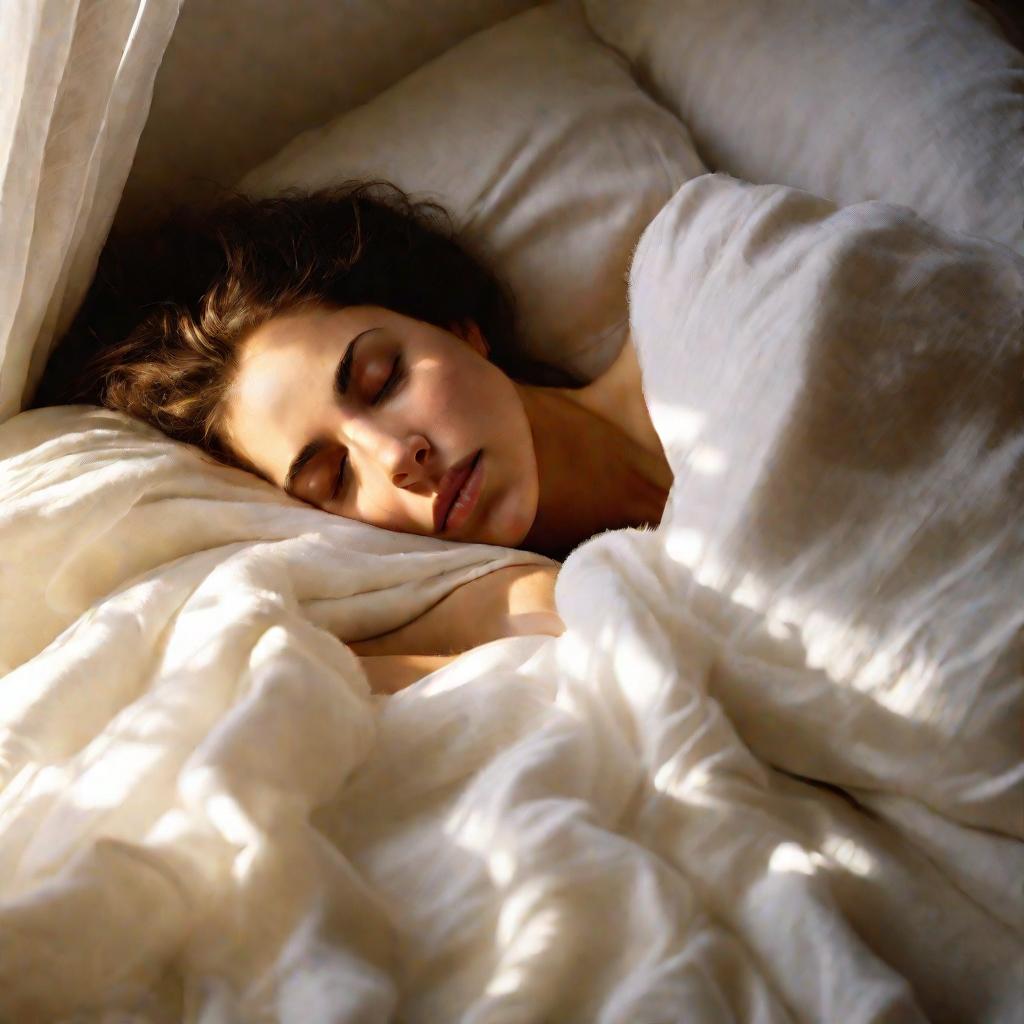 Молодая женщина спит спокойно в постели