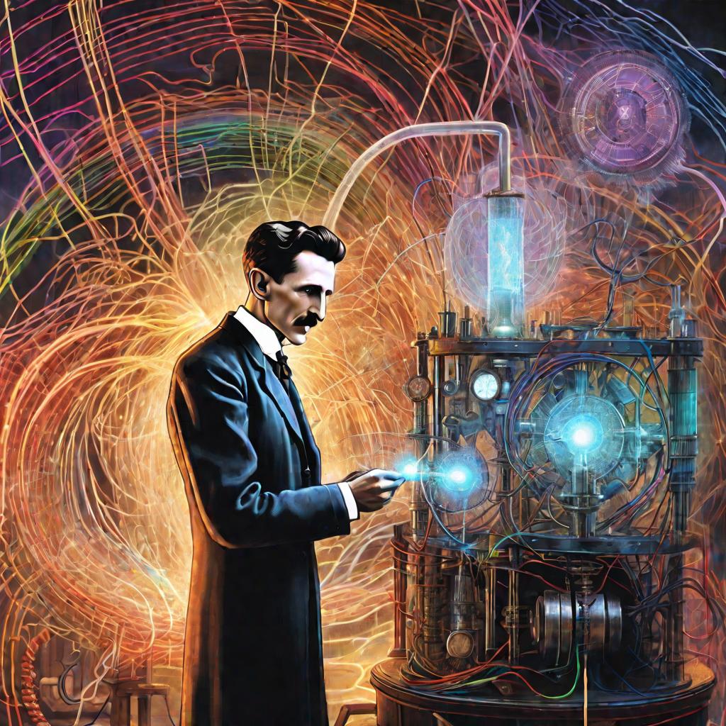 Портрет Николы Тесла за работой над катушкой Тесла