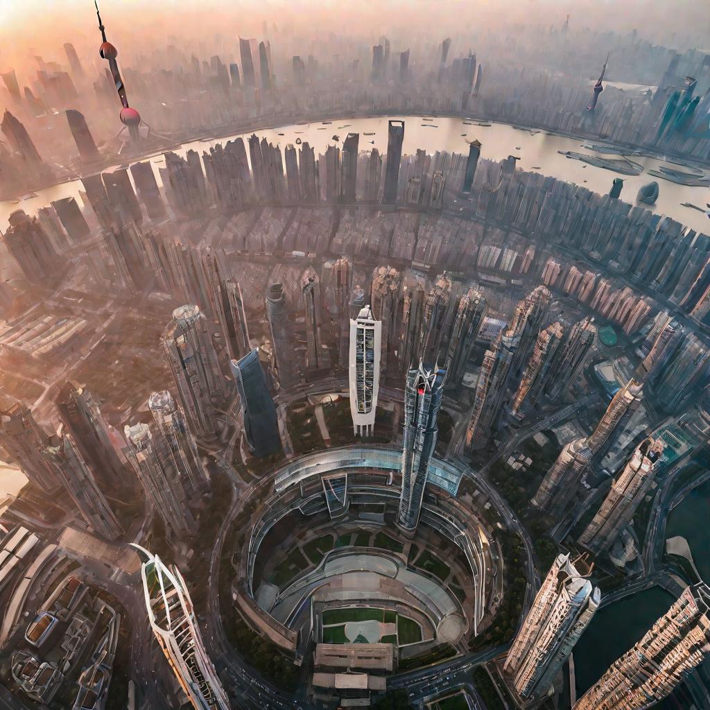Вид Шанхая на рассвете сверху.