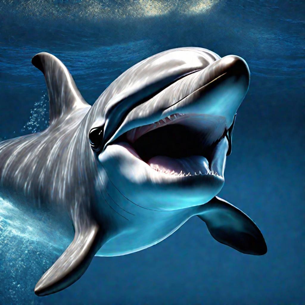 Дельфин издает мощные ультразвуковые импульсы под водой.