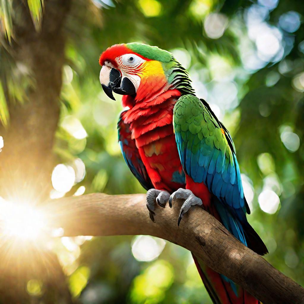 Яркий попугай в тропическом лесу