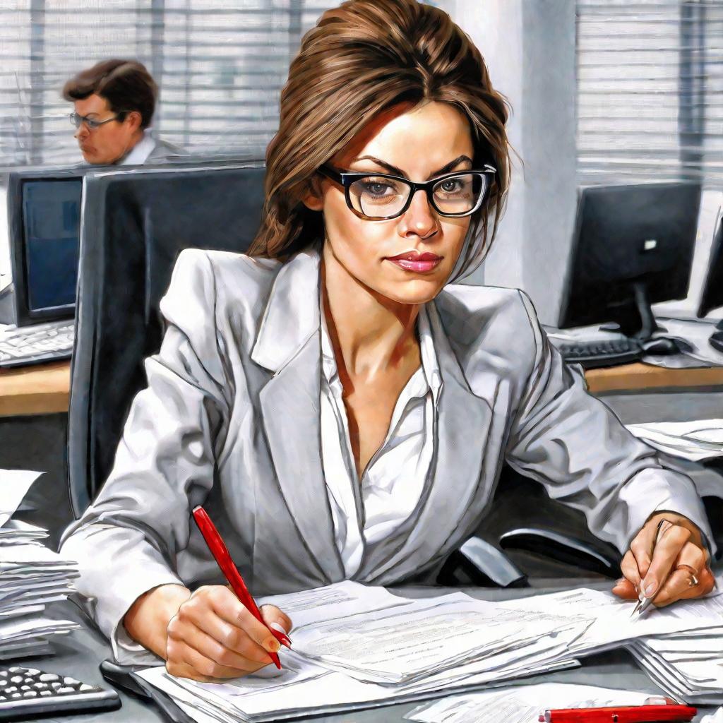 Женщина проверяет документы в офисе