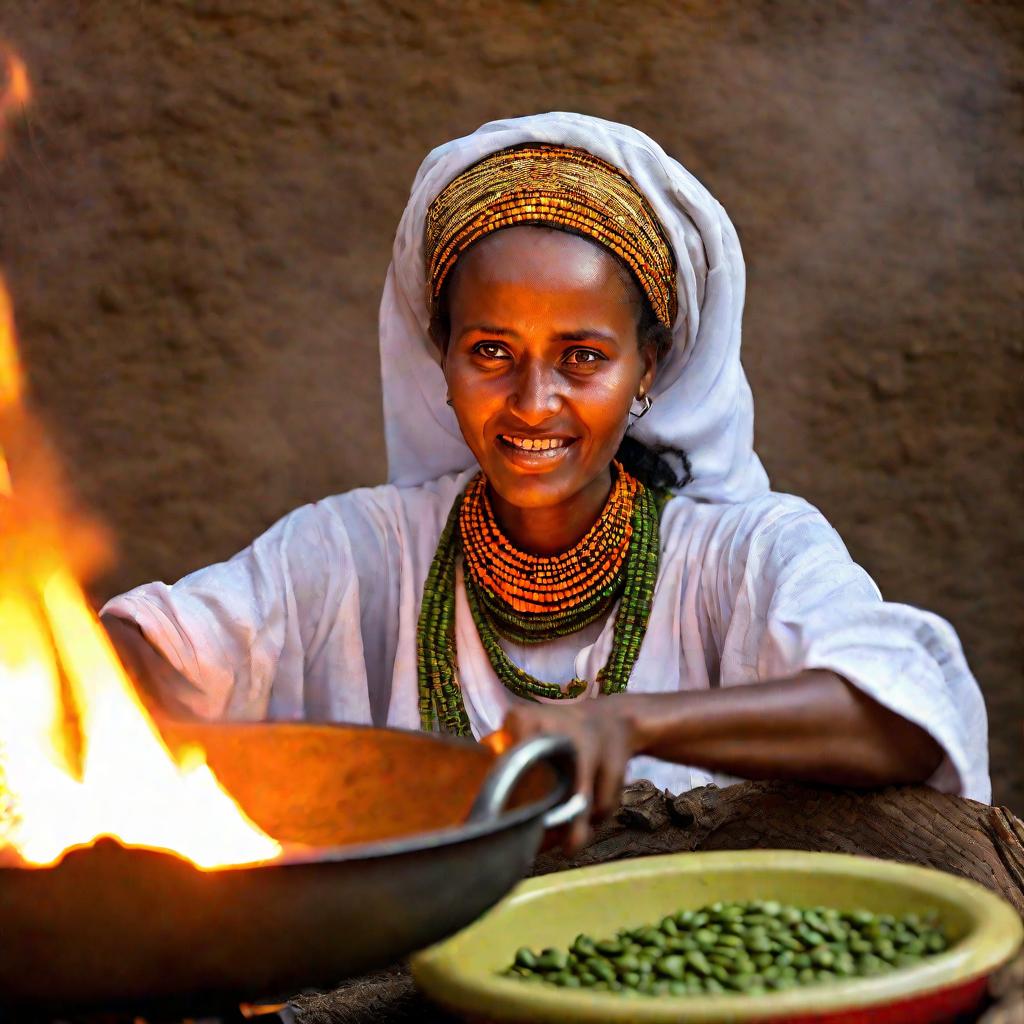 Женщина обжаривает кофе в Эфиопии