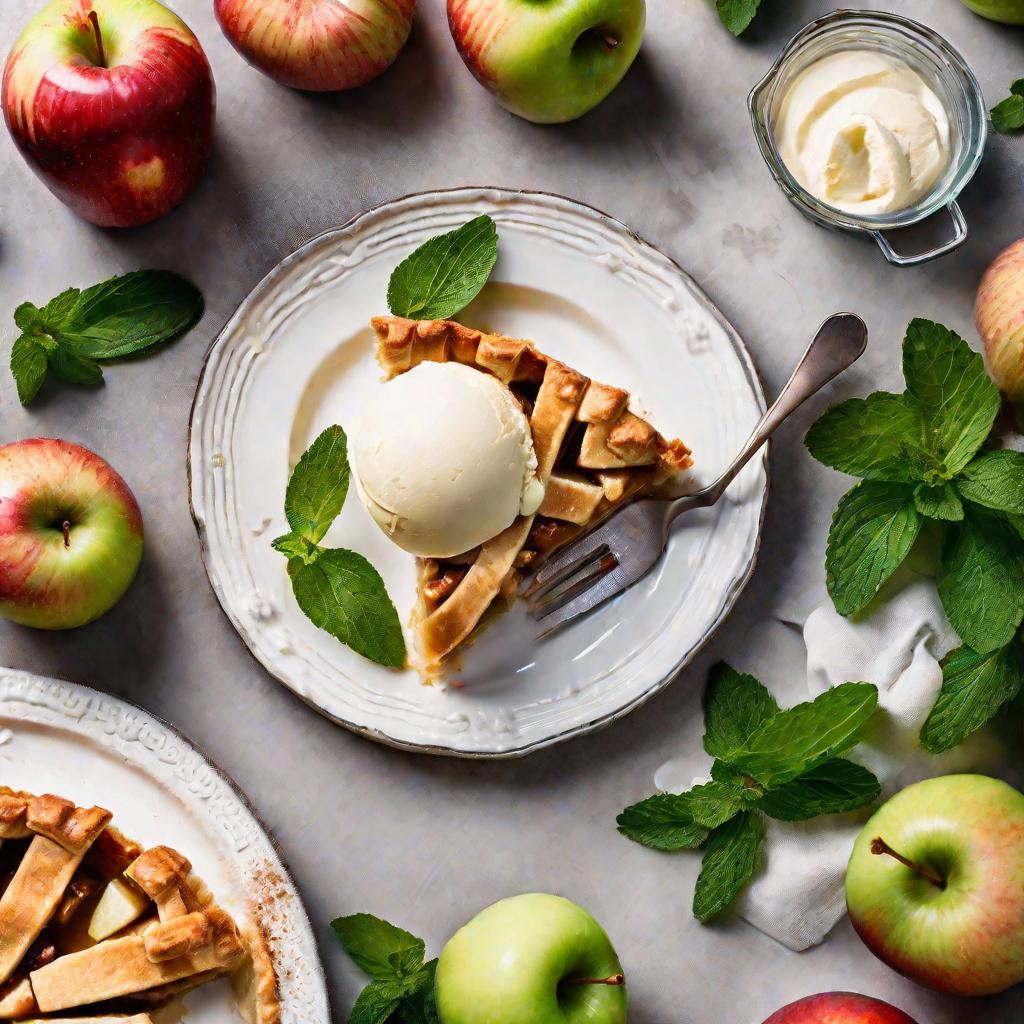 Порция яблочного пирога с мороженым