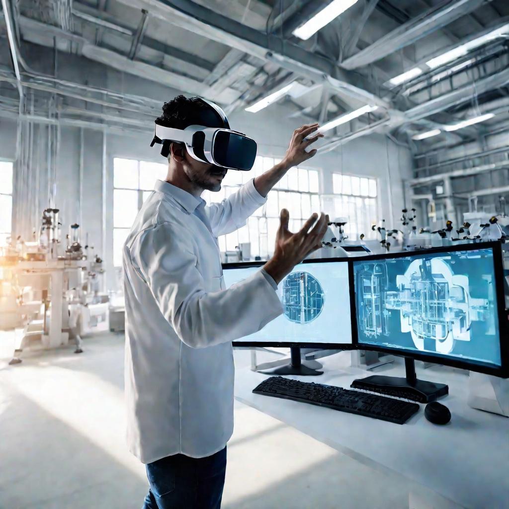 Инженер-технолог проектирует производственный процесс в виртуальной реальности
