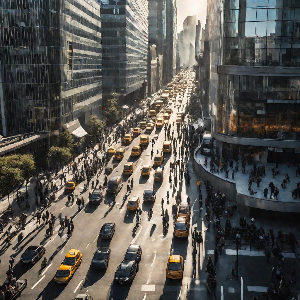 Люди спешат по улице мегаполиса