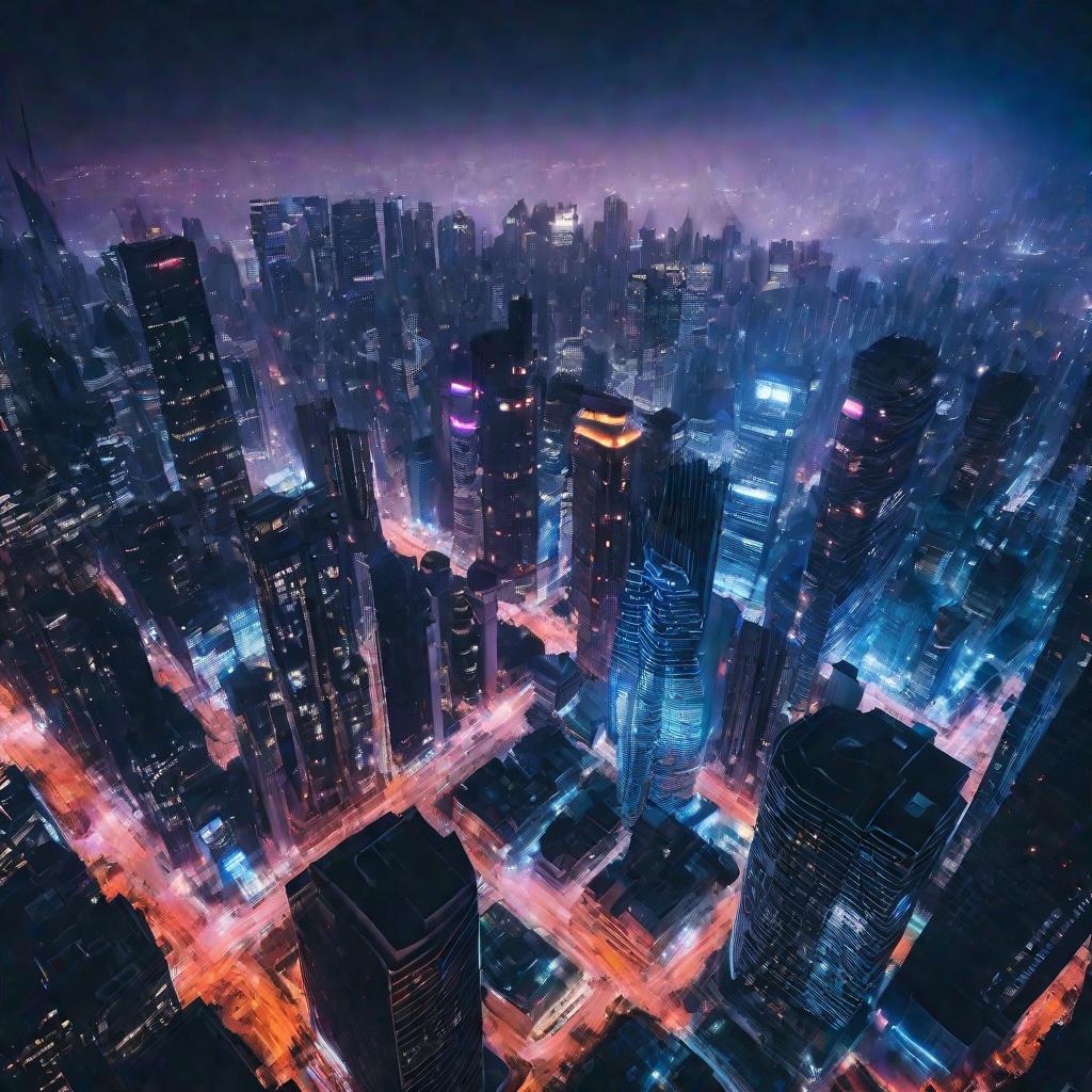 Вид на ночной город с высоты