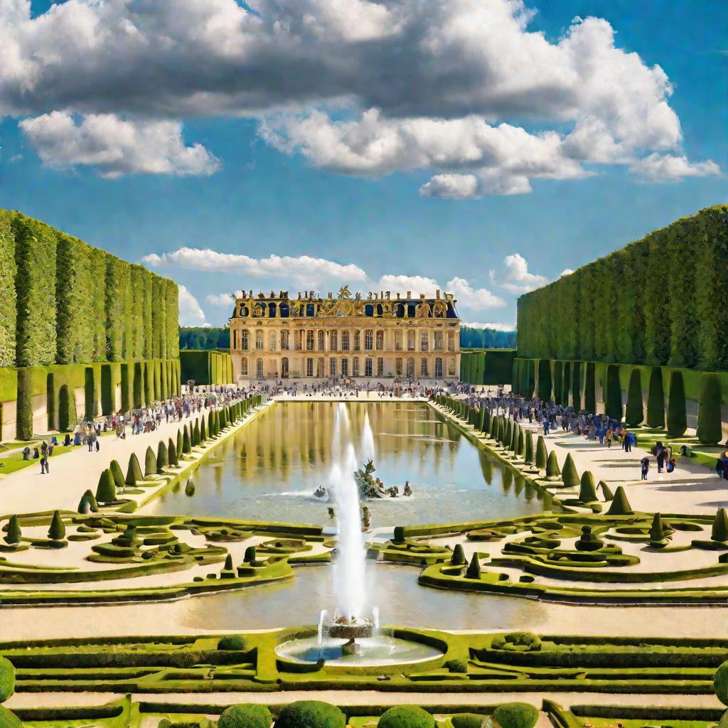 Панорамный вид на Версальский дворец в ясный день.