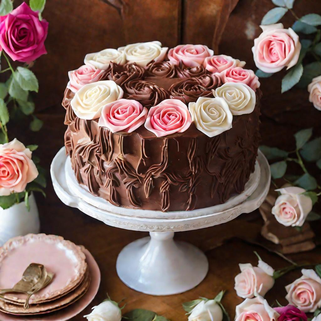 Красиво украшенный торт со свежими цветами