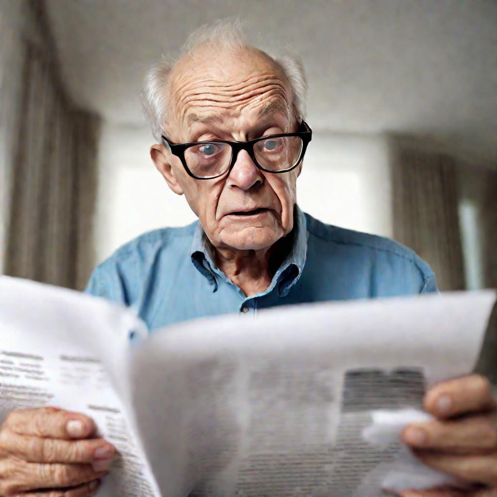Пожилой мужчина читает инструкцию по удалению скайпа