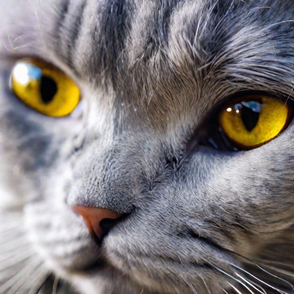 Близкий снимок шотландской кошки с гнойным выделением из одного глаза