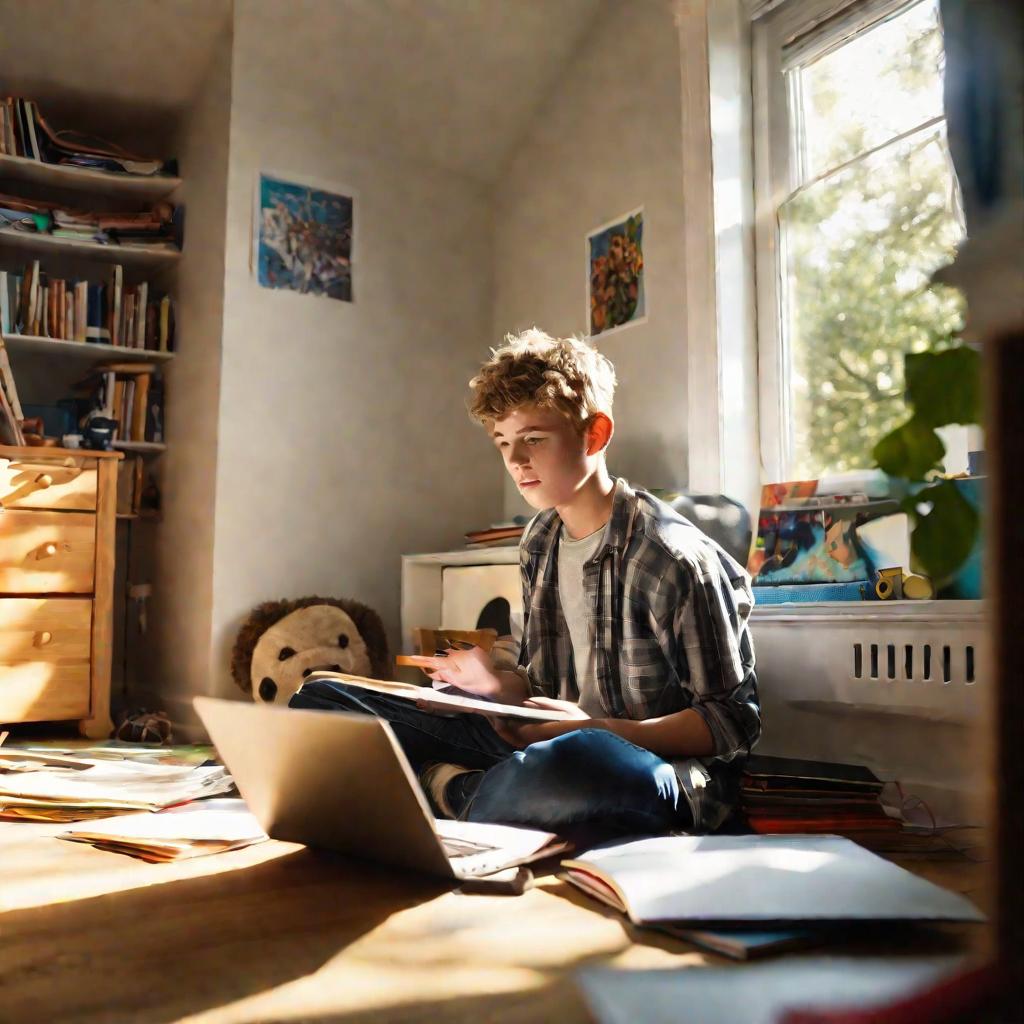 Подросток учится дома днем