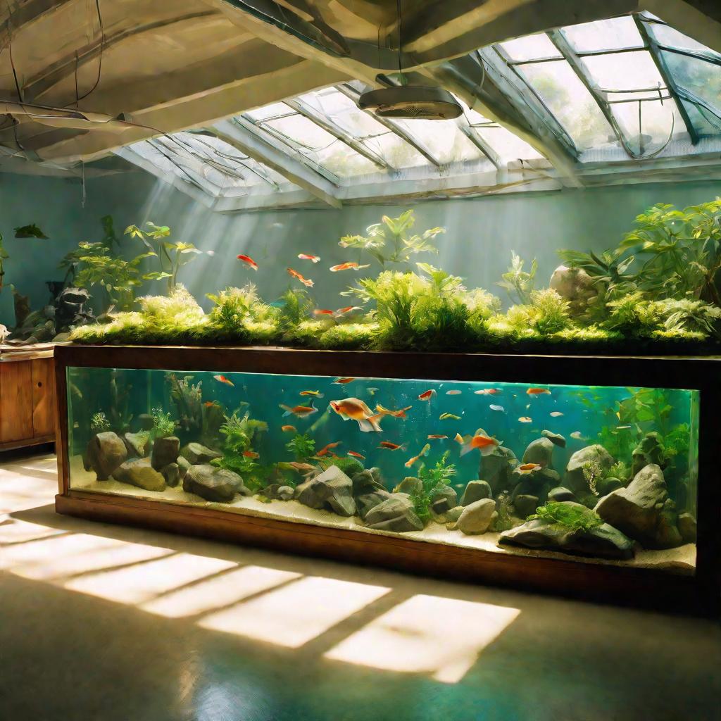 Общий вид пресноводного аквариума с рыбками