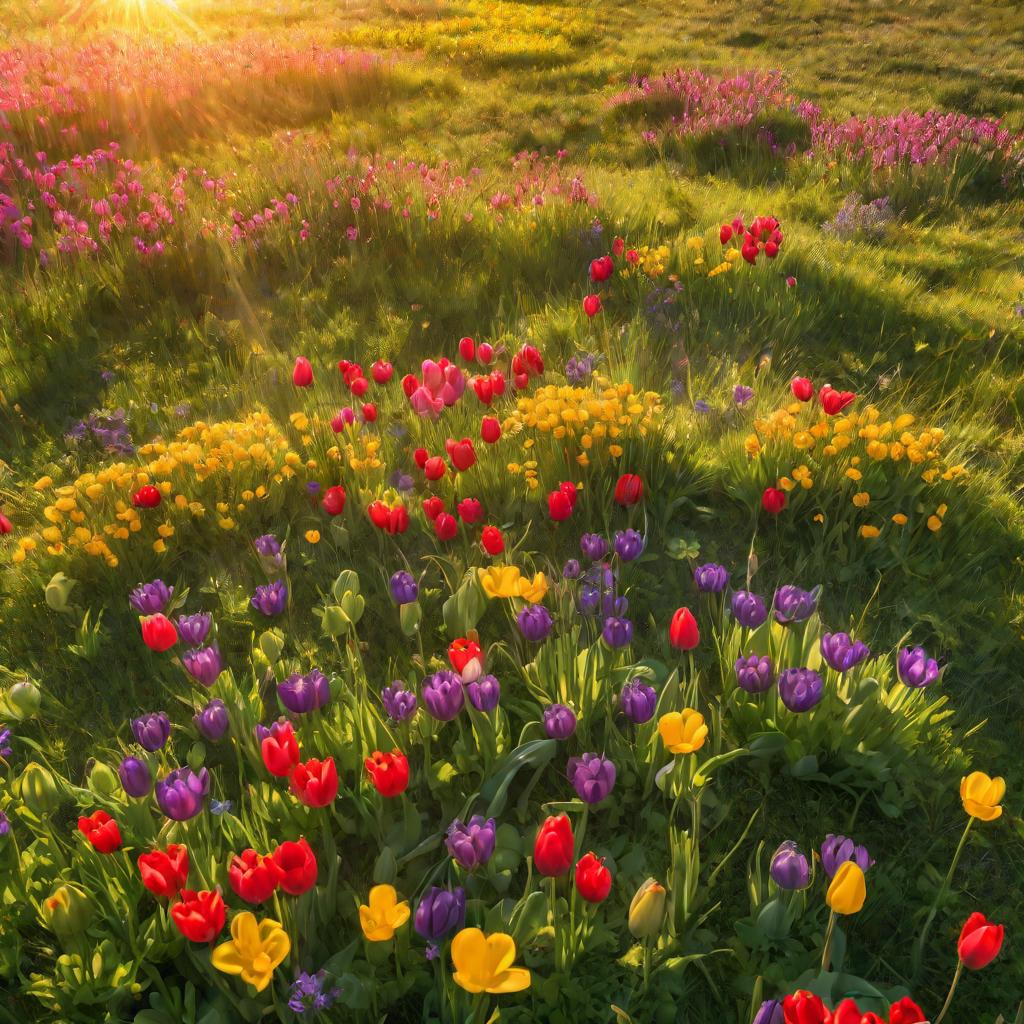 Цветущий луг с весенними цветами