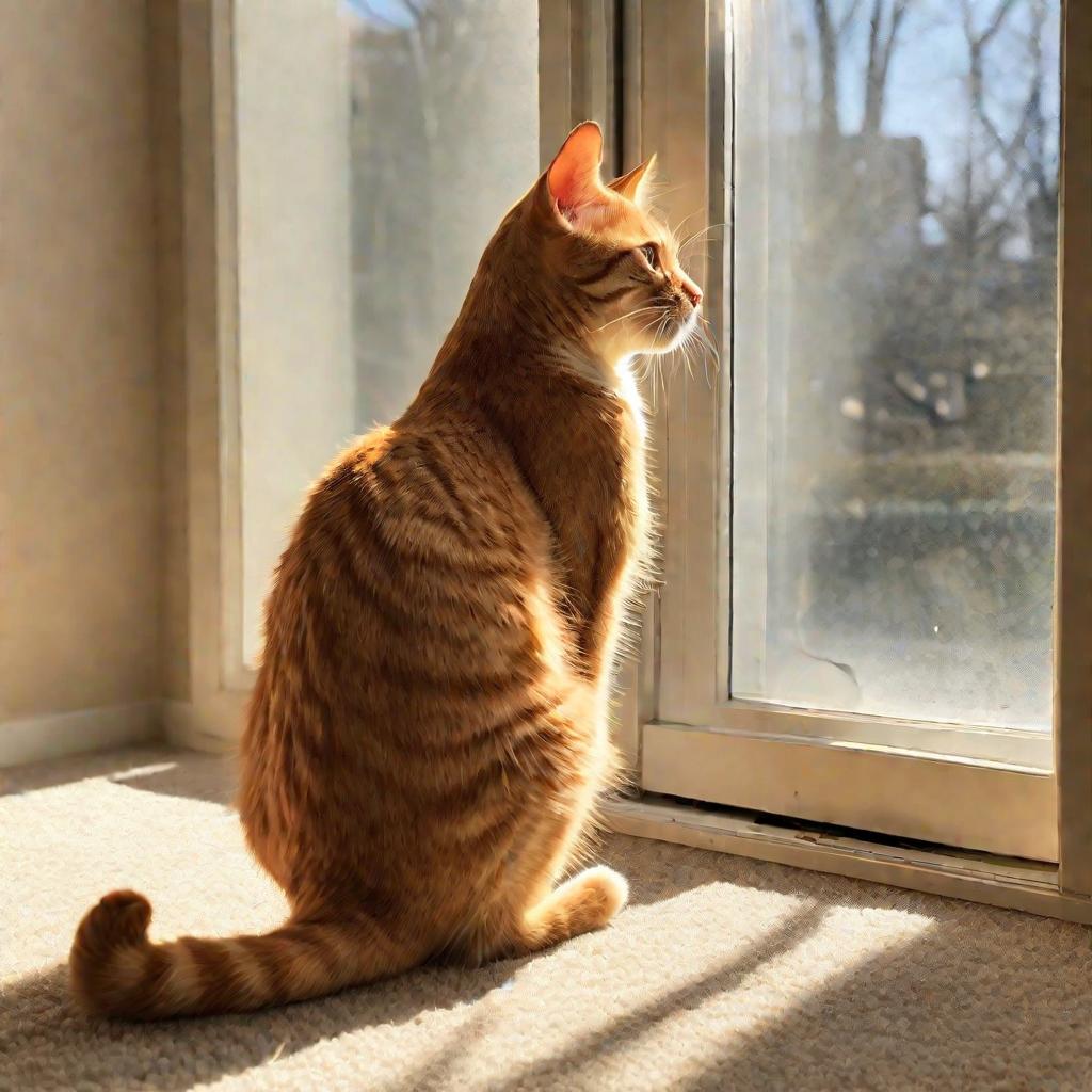 Кот с перебинтованными лапами смотрит из окна