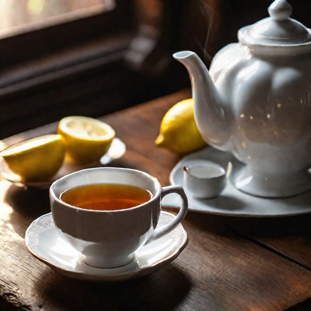 Чашка черного чая с лимоном