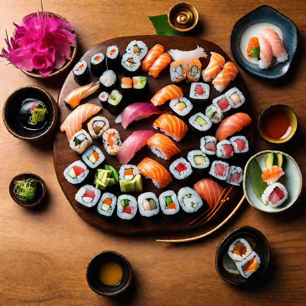 Аппетитное блюдо суши на столе