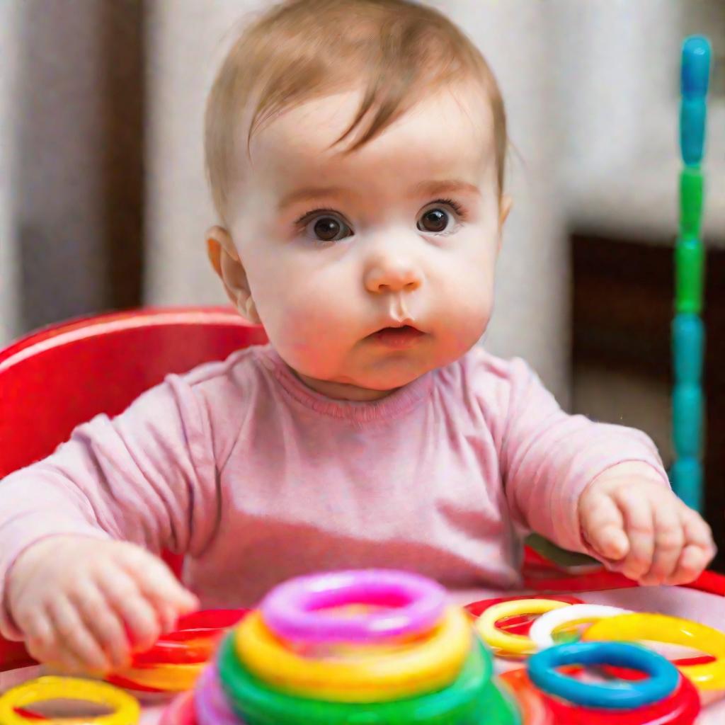 Ребенок 9 месяцев играет с развивающей игрушкой