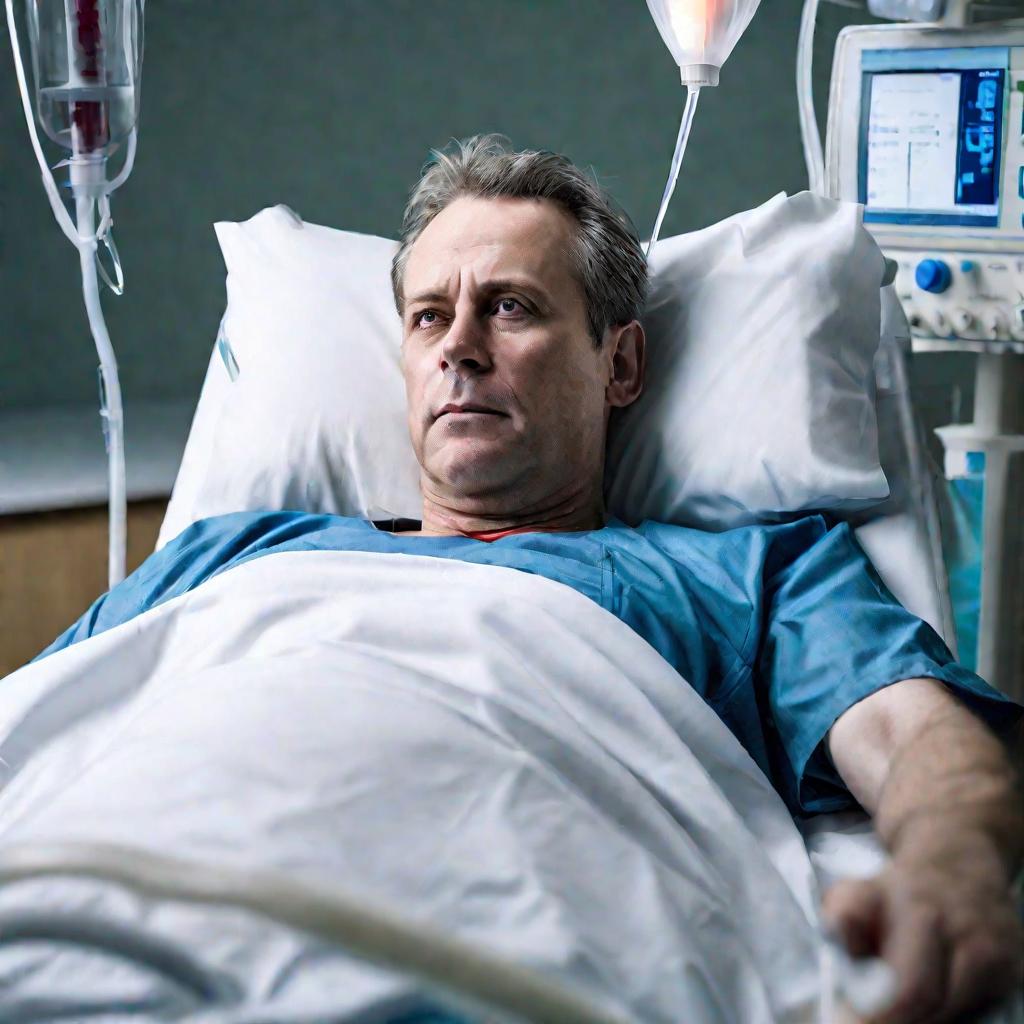 Портрет больного пневмонией мужчины в больнице