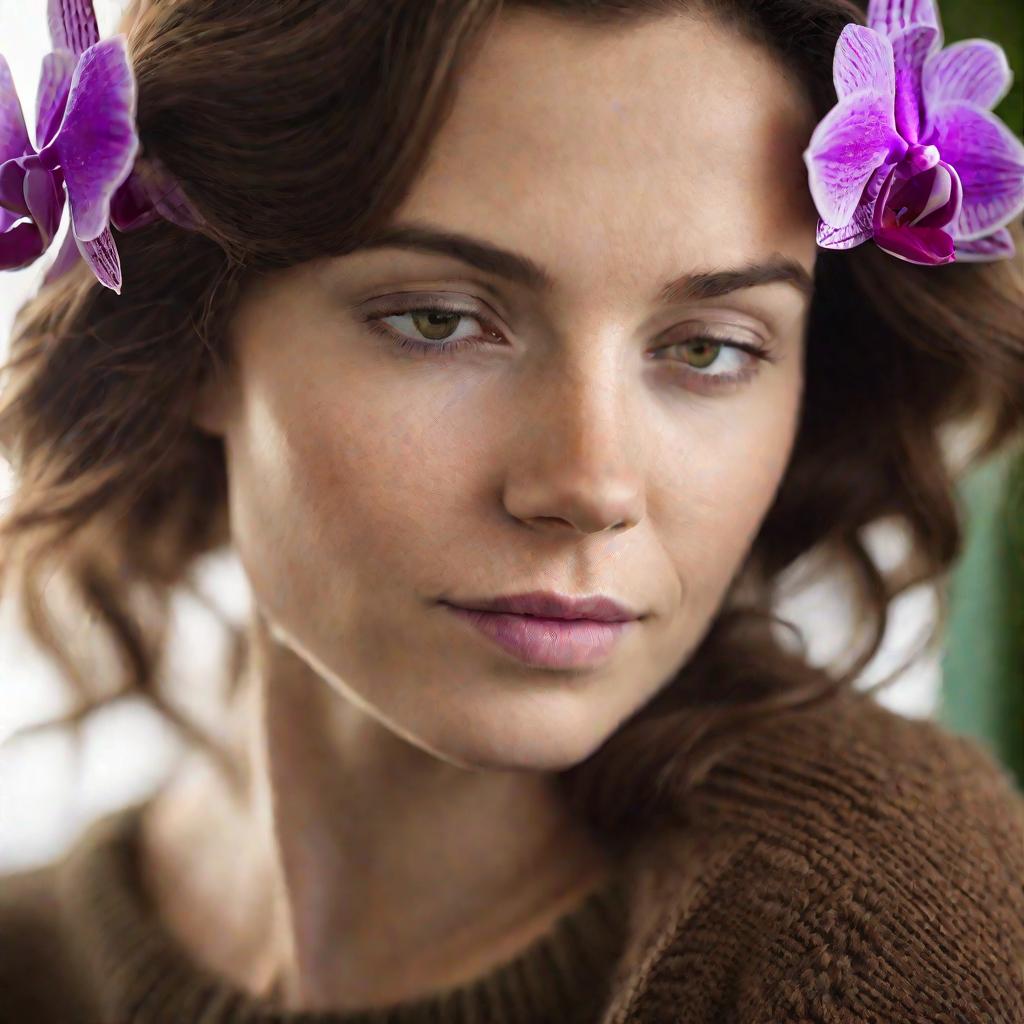 Портрет задумчивой женщины с орхидеей в волосах