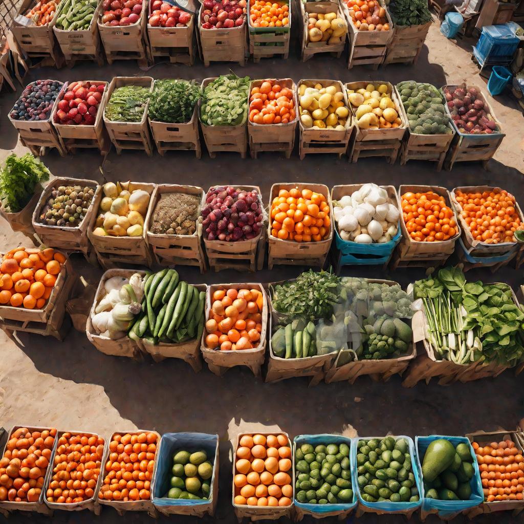 Прилавок с фруктами и овощами на рынке