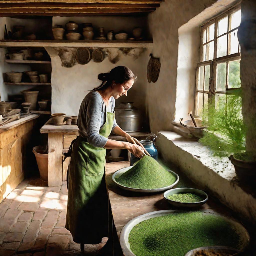 Женщина готовит укропную воду