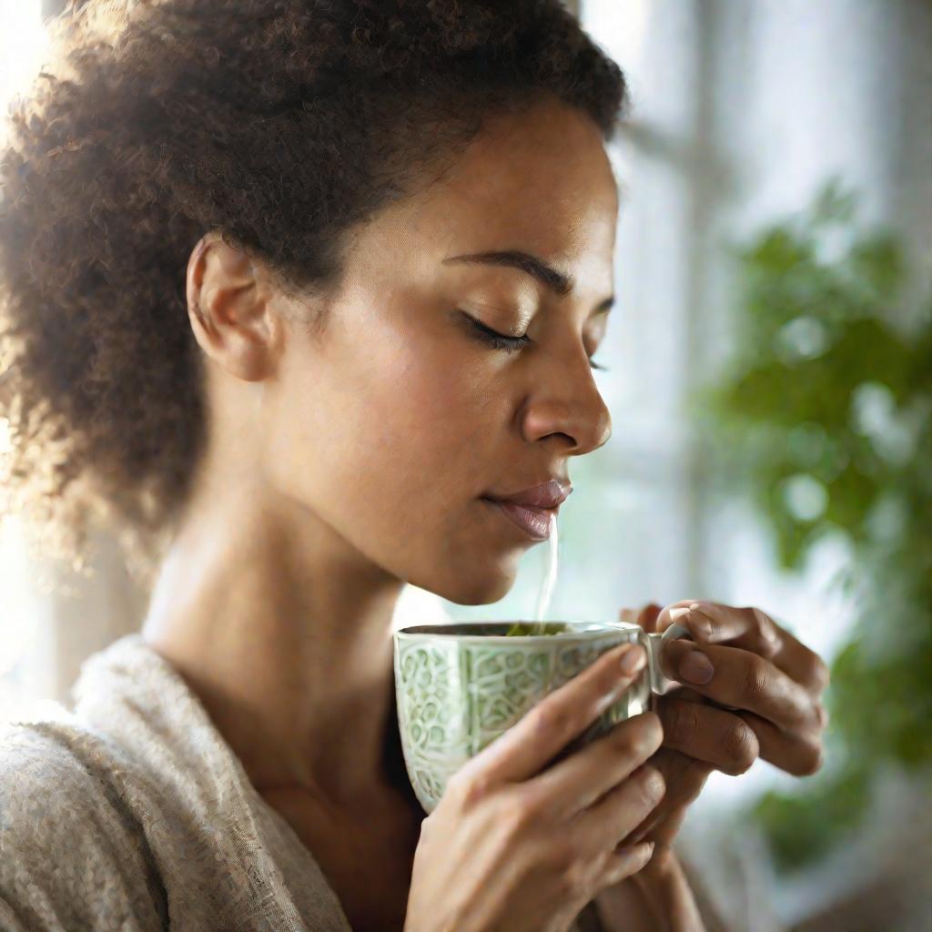 Женщина пьет чай