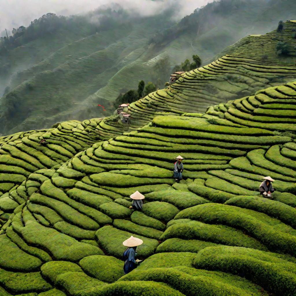 Чайные террасы в Китае.