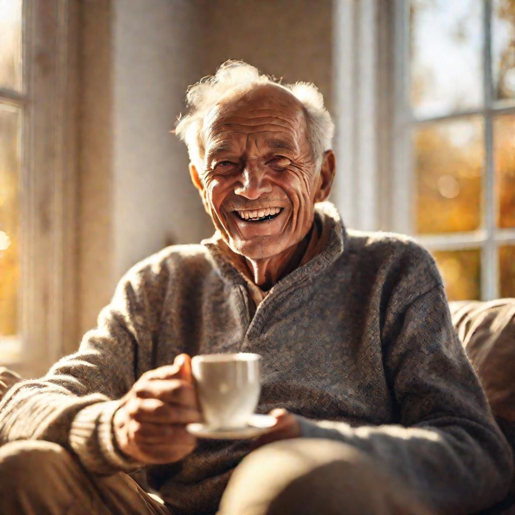 Пожилой мужчина пьет чай