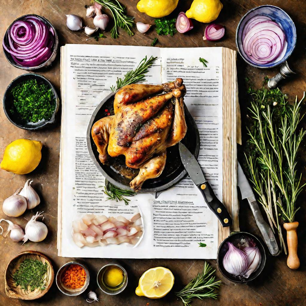 Рецепт тушеных куриных бедер с овощами и специями в открытой книге
