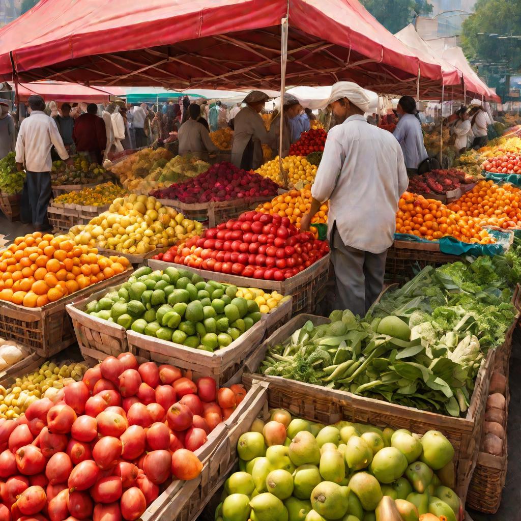 Рынок фруктов и овощей на солнце