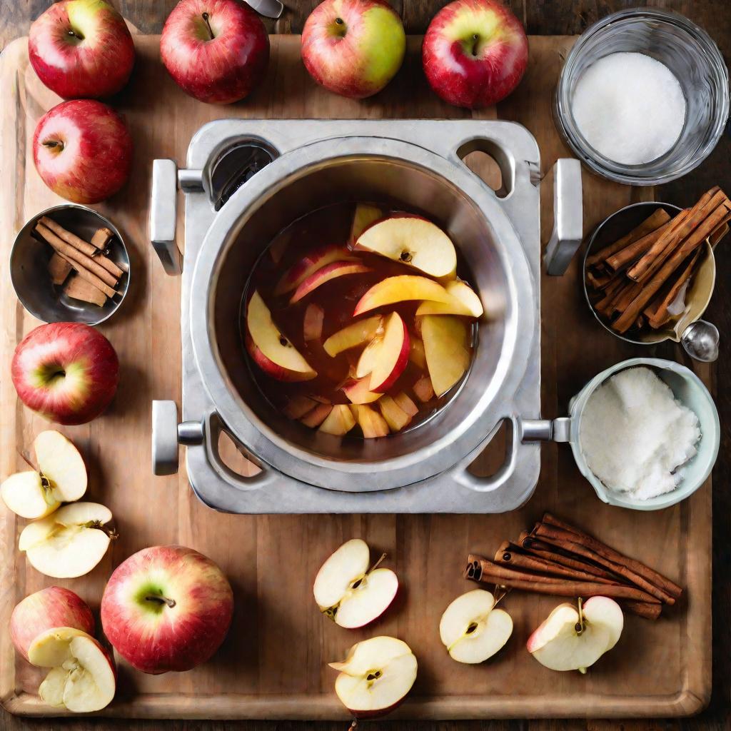 Приготовление компота - нарезанные яблоки