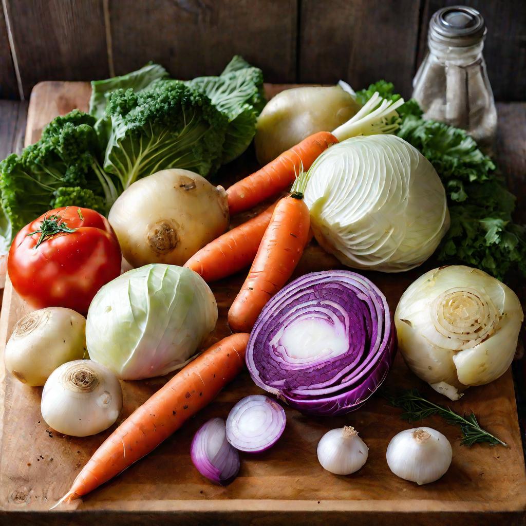 Ингредиенты для тушеной капусты с картошкой на разделочной доске