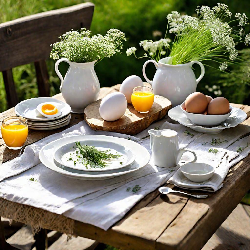 Завтрак на свежем воздухе с яйцами пашот