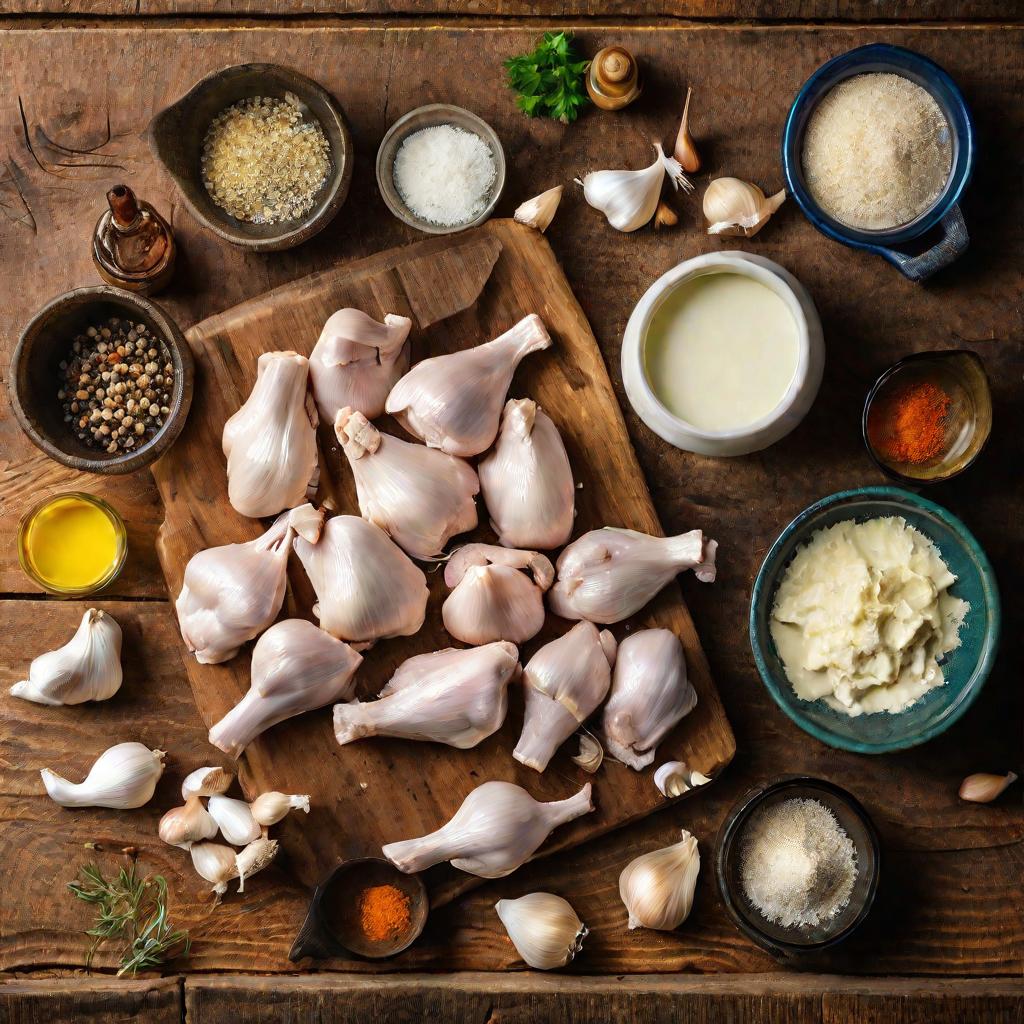 Ингредиенты для приготовления курицы в чесночном соусе