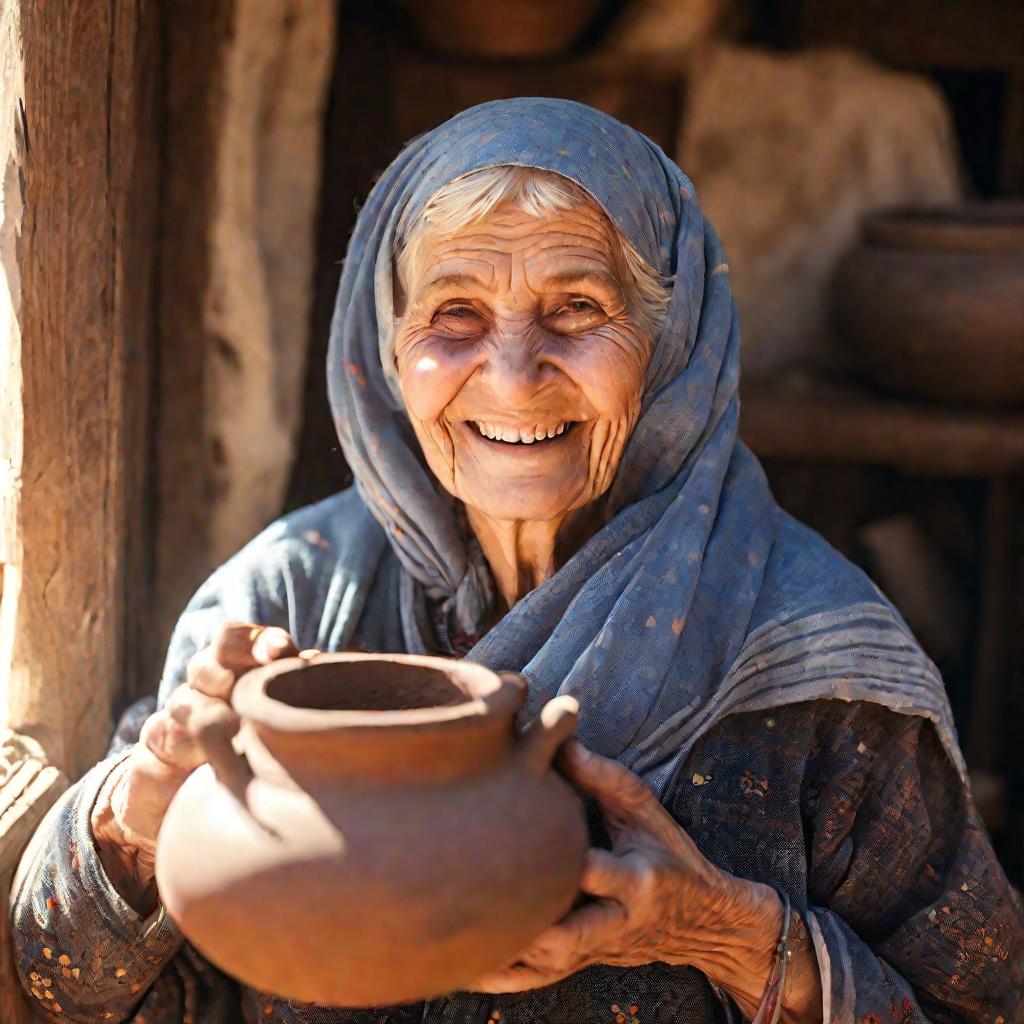 Портрет пожилой грузинки с горшком лобио
