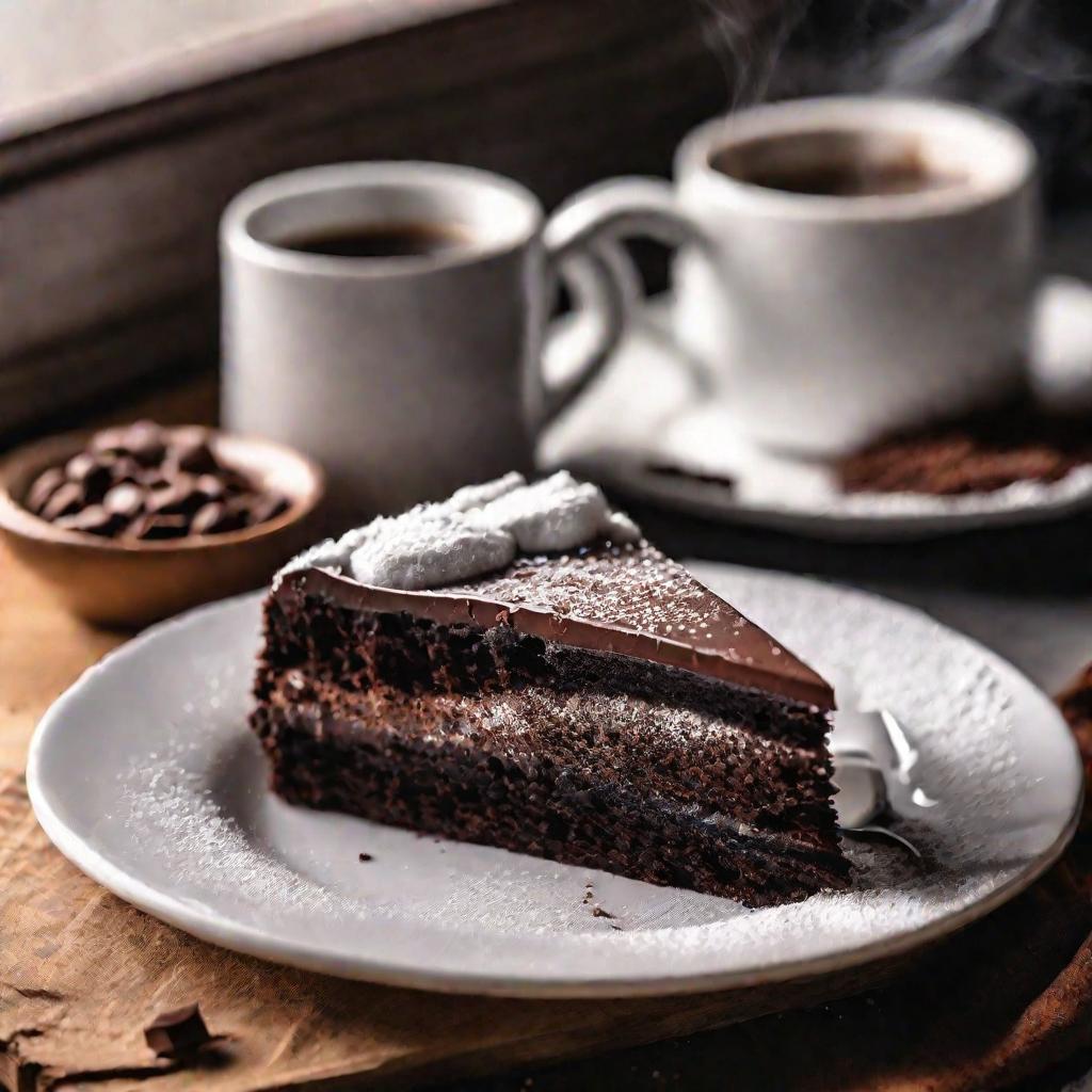 Кусок торта Прага с кофе