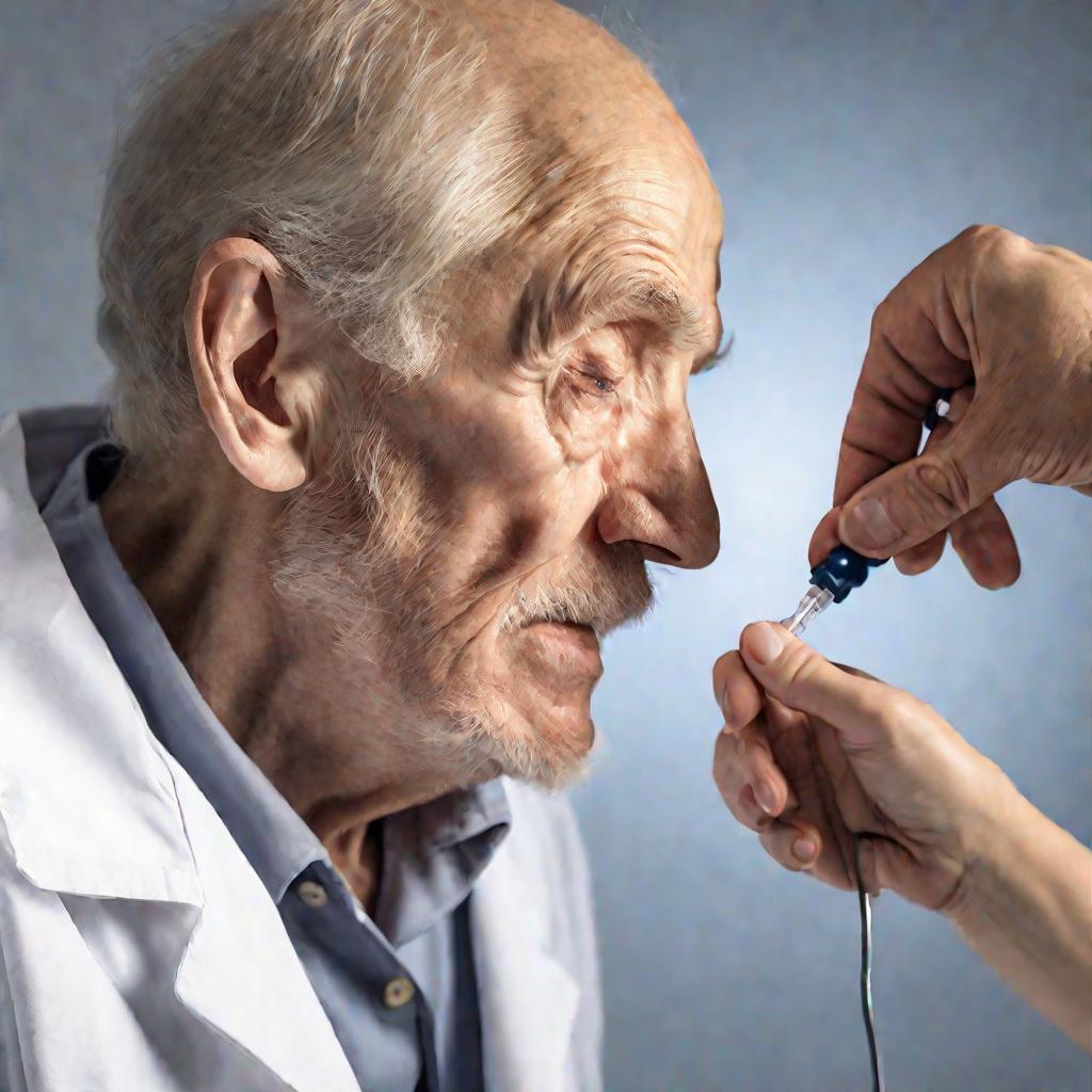 Врач осматривает шарик на мочке уха пациента