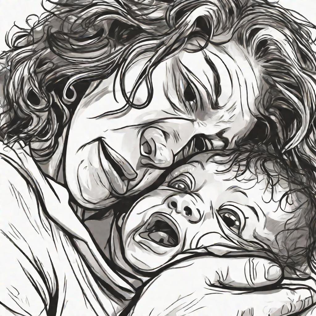 Уставшая мама утешает плачущего ребенка