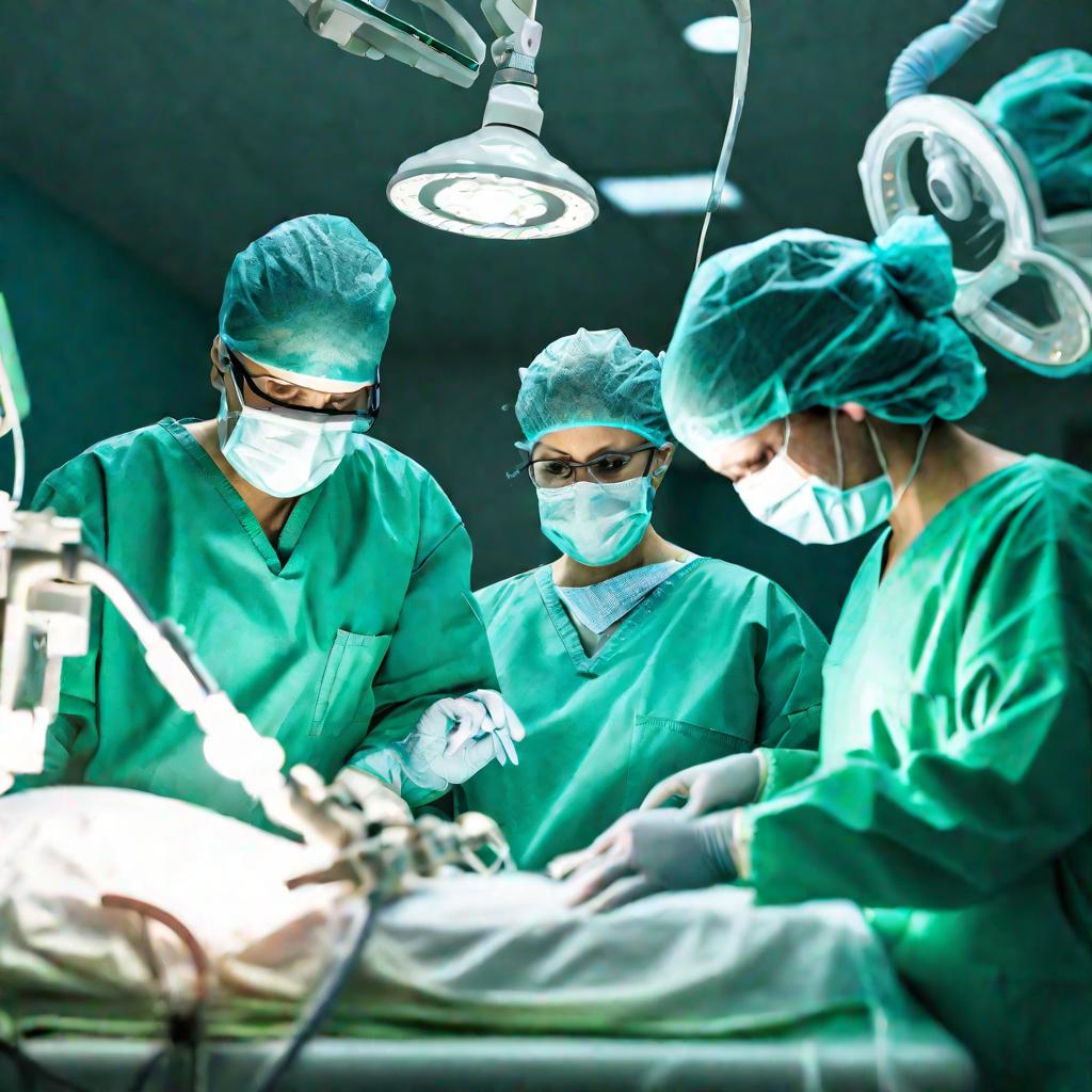 Команда хирургов делает операцию на сердце