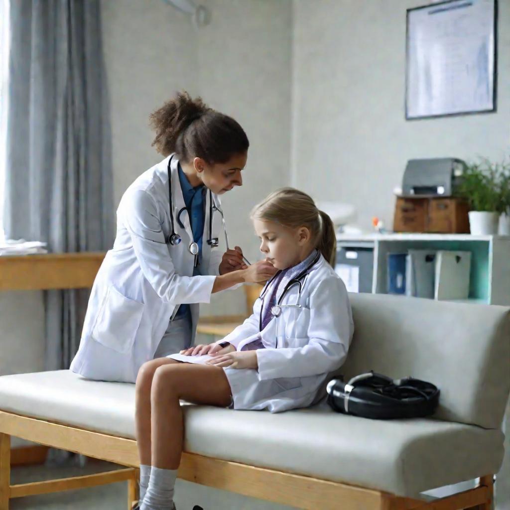 Педиатр auscultation examinations of а girl в office