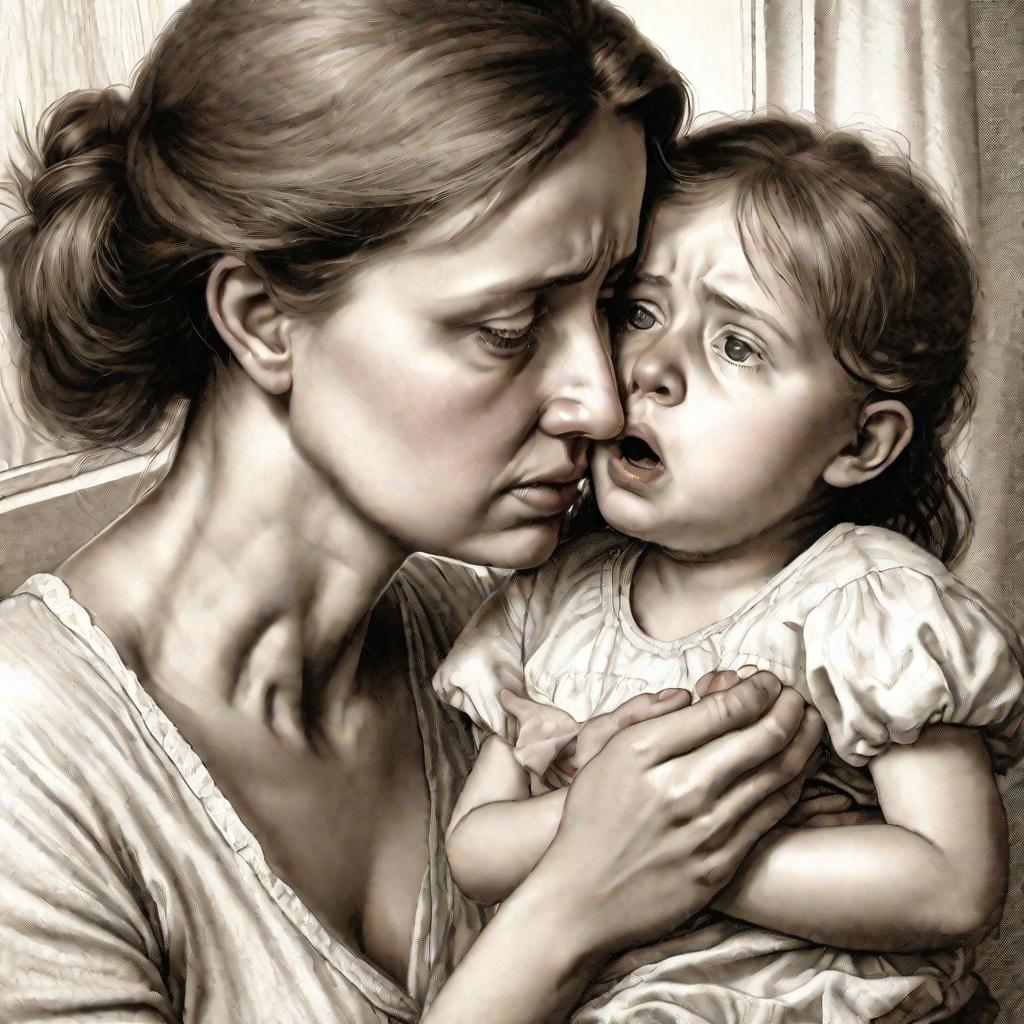 Портрет матери, осматривающей горло дочери с ангиной