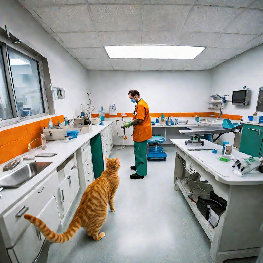 Ветеринарная клиника, кот после кастрации