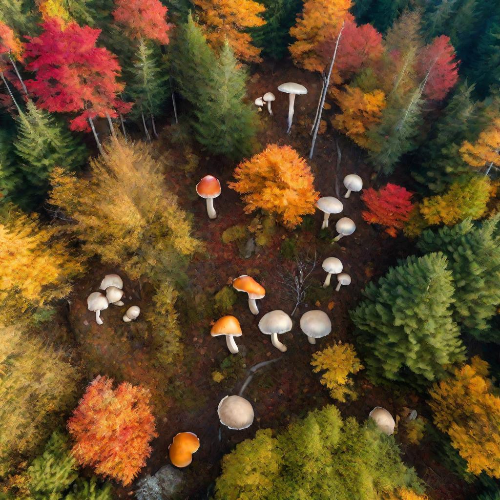 Разнообразные съедобные грибы в осеннем лесу