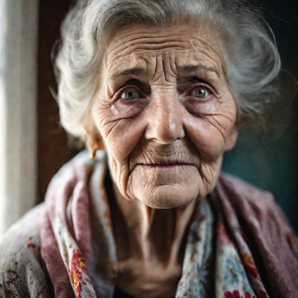 Портрет пожилой женщины с признаками бульбарного паралича.