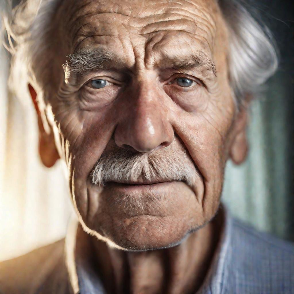 Портрет пожилого мужчины с эмфиземой легких, страдающего одышкой
