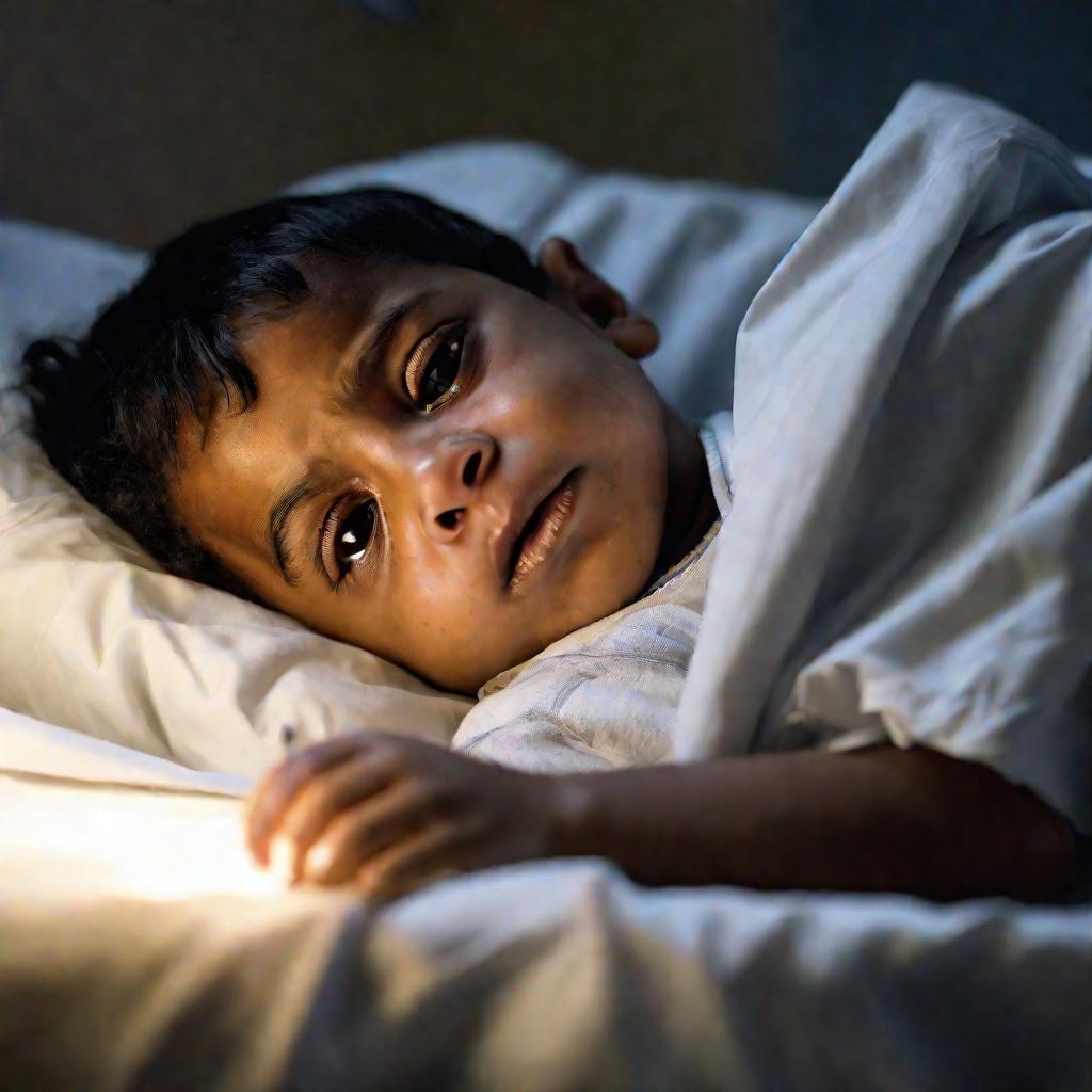 Портрет больного ребенка в больничной палате ночью