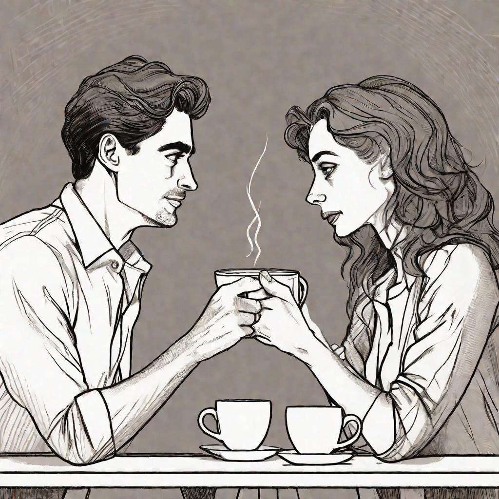 Влюбленная пара держится за руки, гадая на кофейной гуще